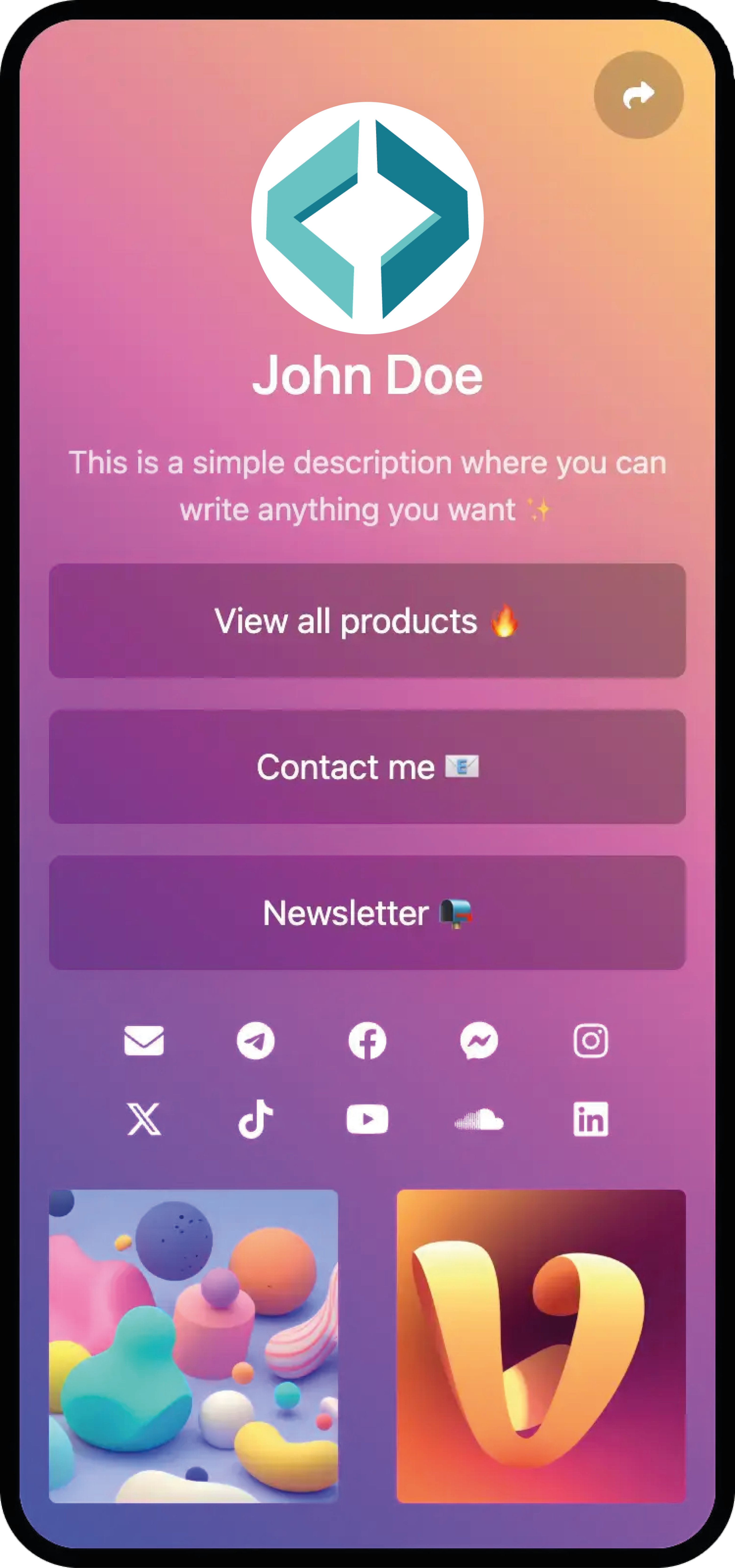 Capturas de pantalla de ejemplos de páginas biolink